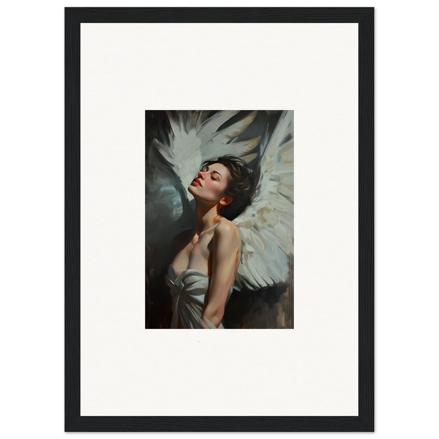 Framed wall art of a woman with angel wings for elegant room decor