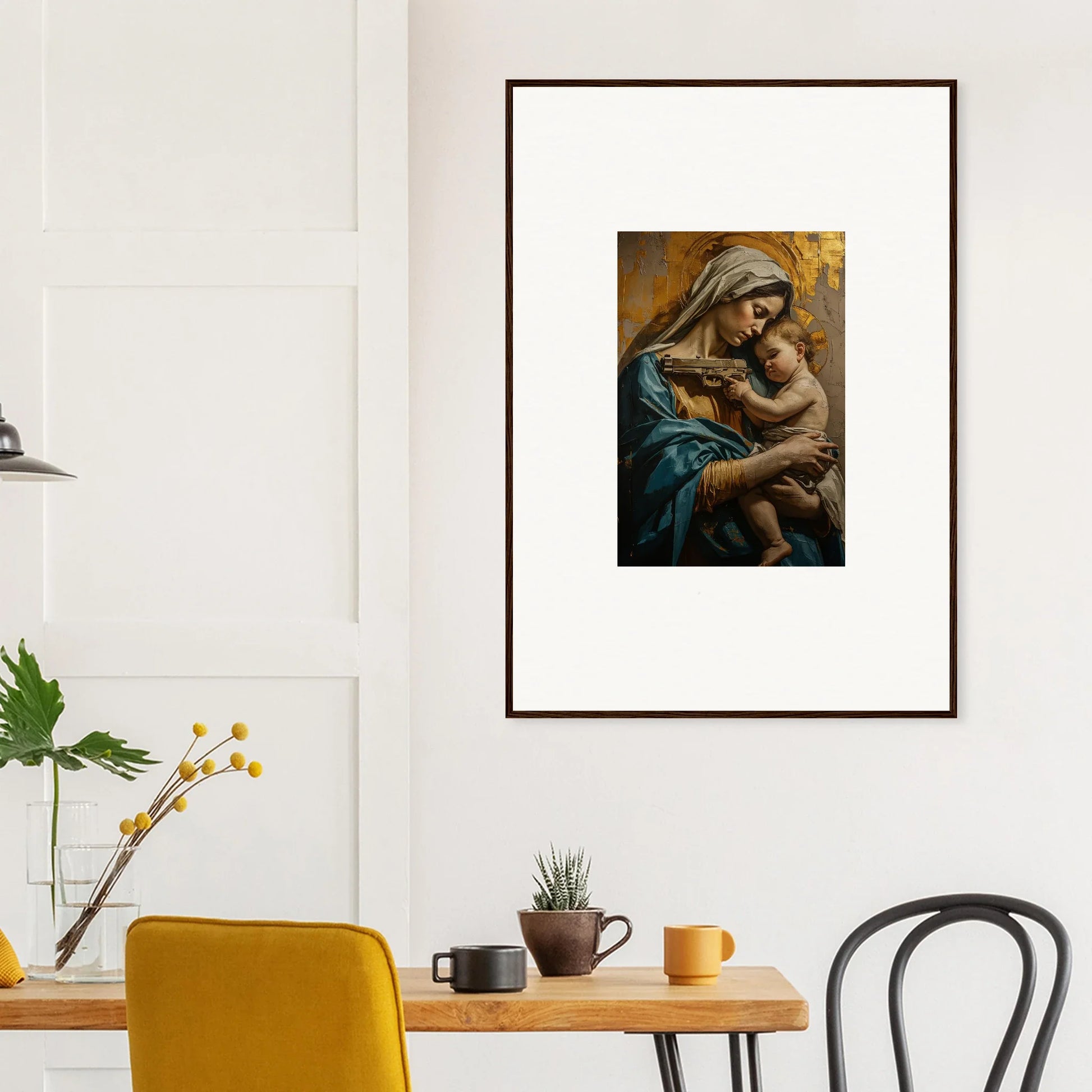 Framed wall art of a woman with a baby, perfect for Saints Harmony room decor