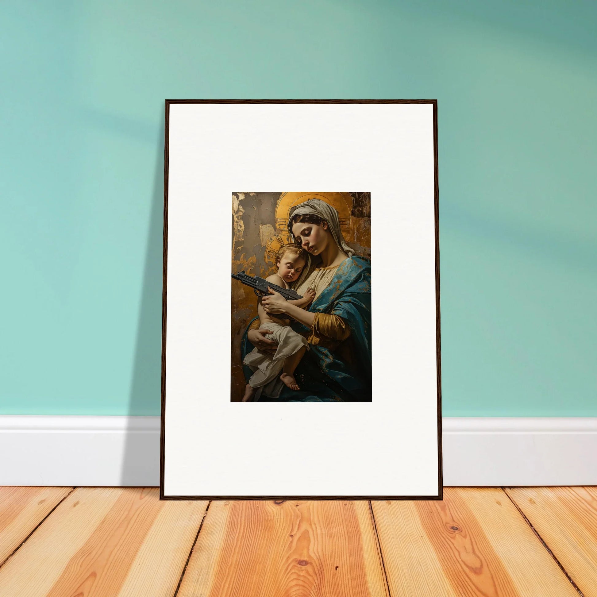 Framed wall art of a woman with child, perfect for enhancing Room Decor with Serenity Spirit