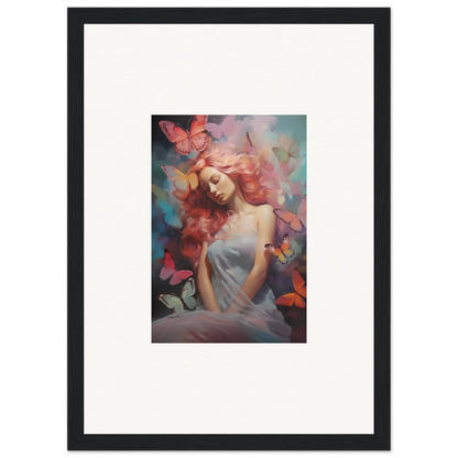 Framed wall art of a woman with butterflies, enhancing dream stream room decor