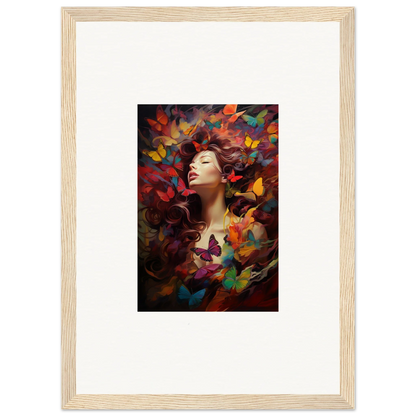 Framed wall art of a woman in colorful dream cascade abstract shapes for room decor