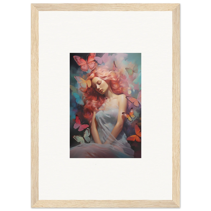 Framed wall art of a woman and butterflies in a dream stream for vibrant room decor