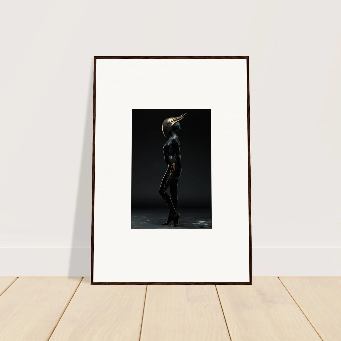 Framed black-and-white photograph of a figure for stylish room decor and noise threshold art