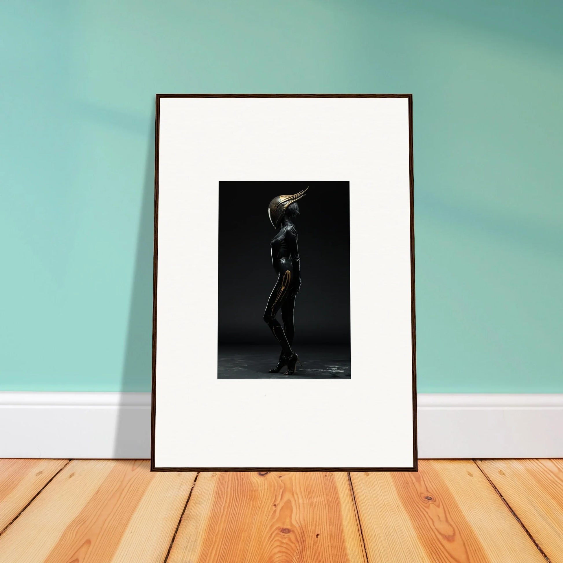 Framed black-and-white photograph of a dynamic silhouetted figure for stylish room decor