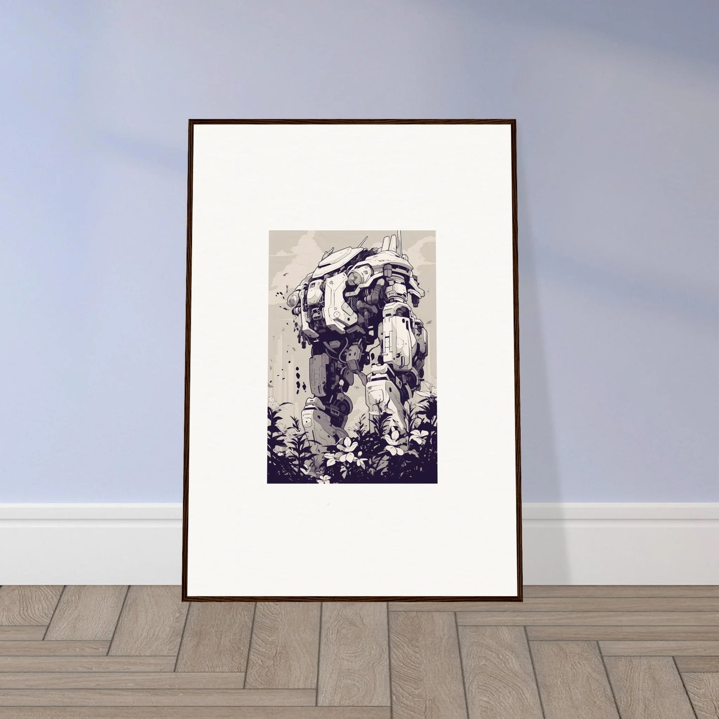 Framed wall art of abstract humanoid figure for unique Room Decor with Steel Harbinger style