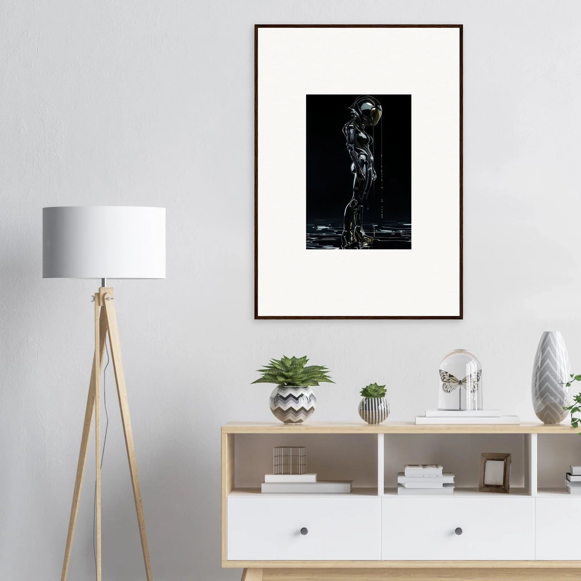 Framed black and white artwork of a human figure for stylish room decor