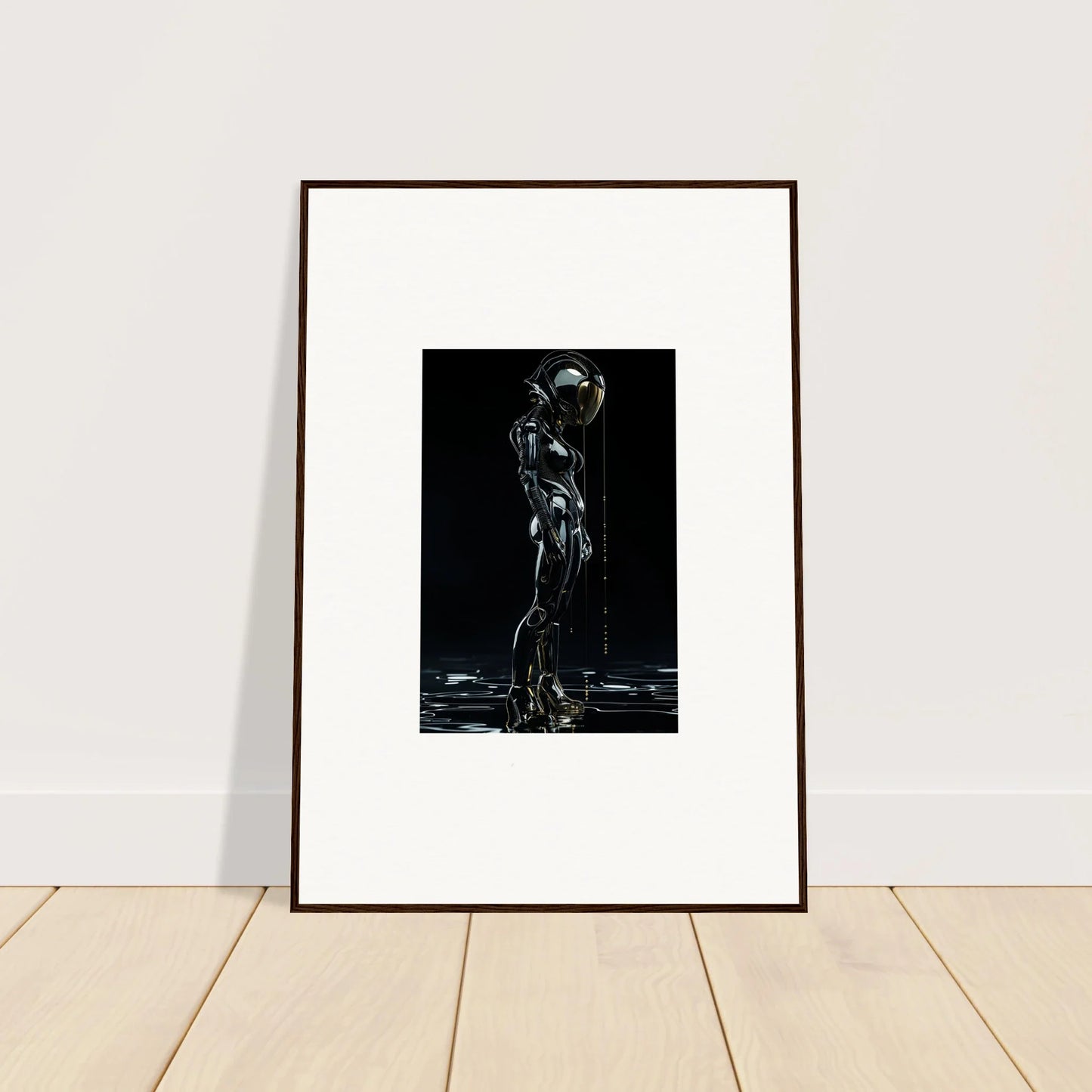 Stylized human figure framed black and white artwork for modern room decor