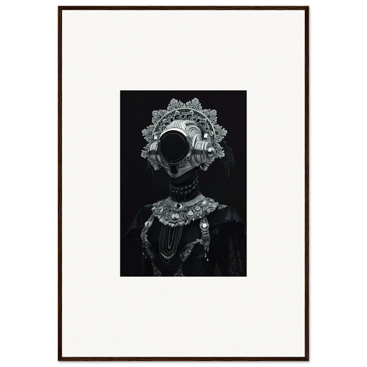 Framed black and white photograph of ornate lace collar for elegant room decor