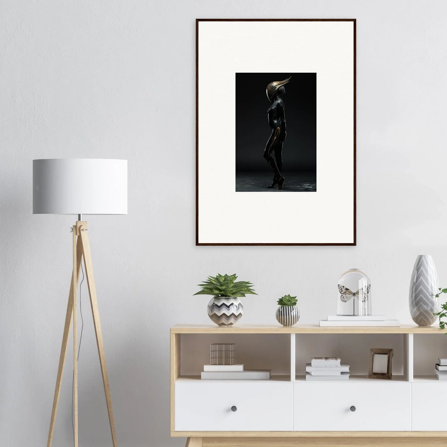 Framed black and white nude figure photograph for elegant room decor and wall art