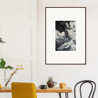 Framed black and white flower close-up for elegant Blush Reverie room decor