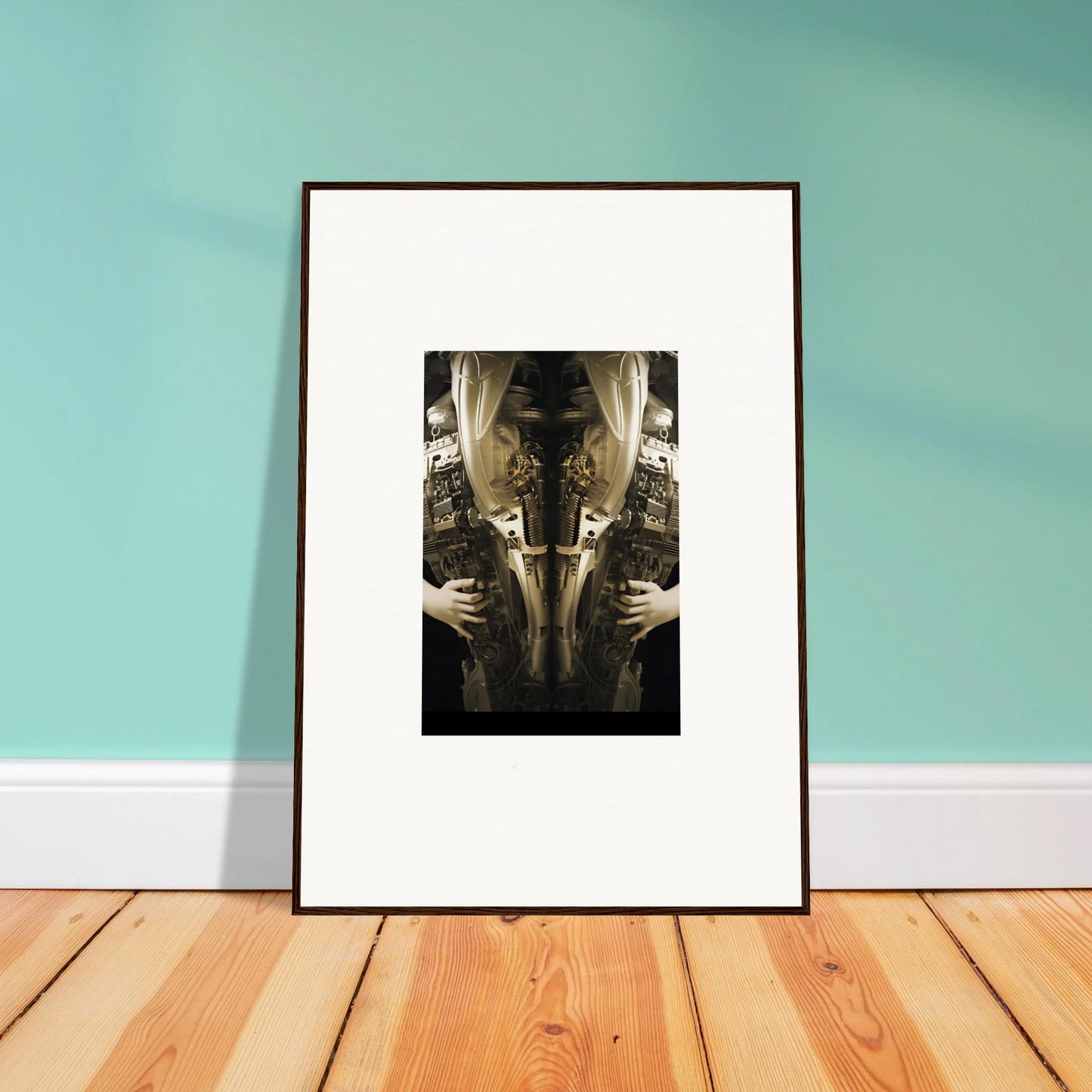 Framed black and white wall art showcasing a symmetrical figure for elegant room decor