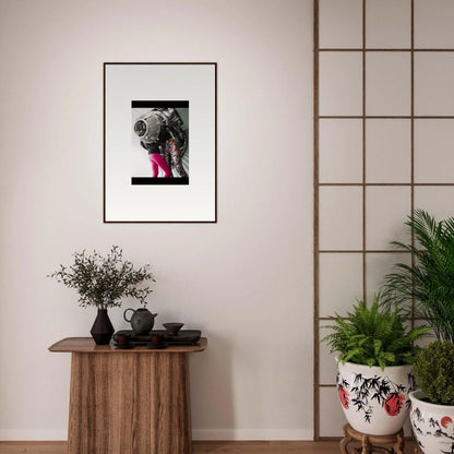 Framed black and white astronaut photo with pink accents for Magneto Embrace room decor