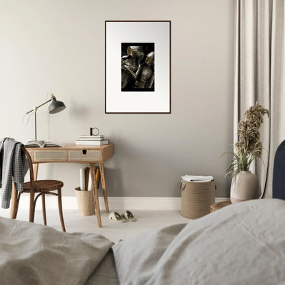 Framed black and white photograph as stylish room decor in Molten Alloy Dreams artwork