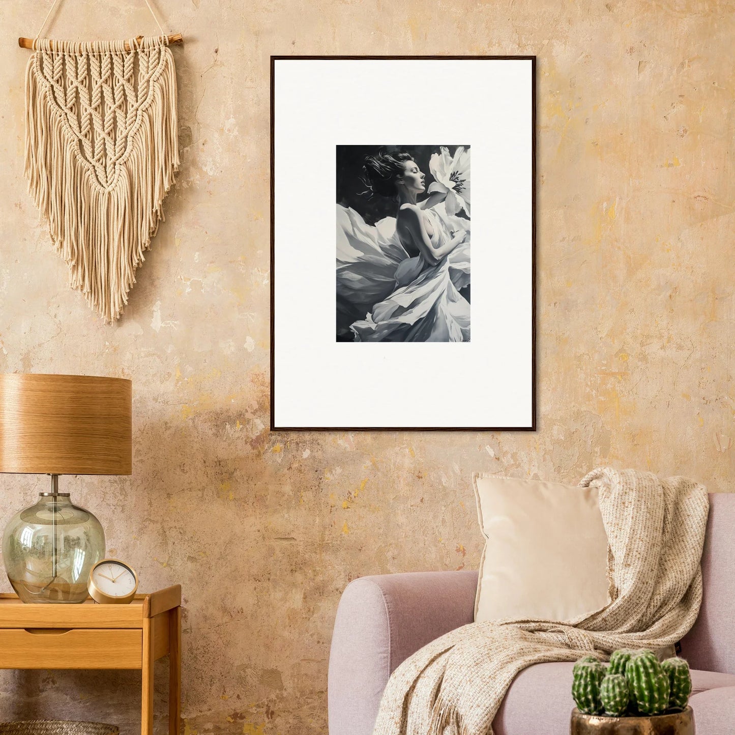 Framed black and white photograph for elegant room decor in Blush Reverie style