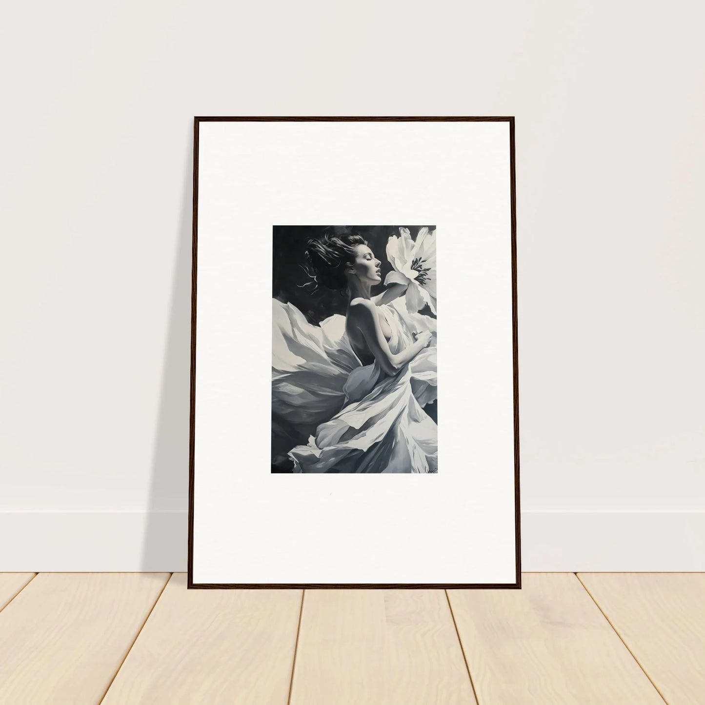 Framed black and white photo of a person in bed, perfect for blush reverie room decor