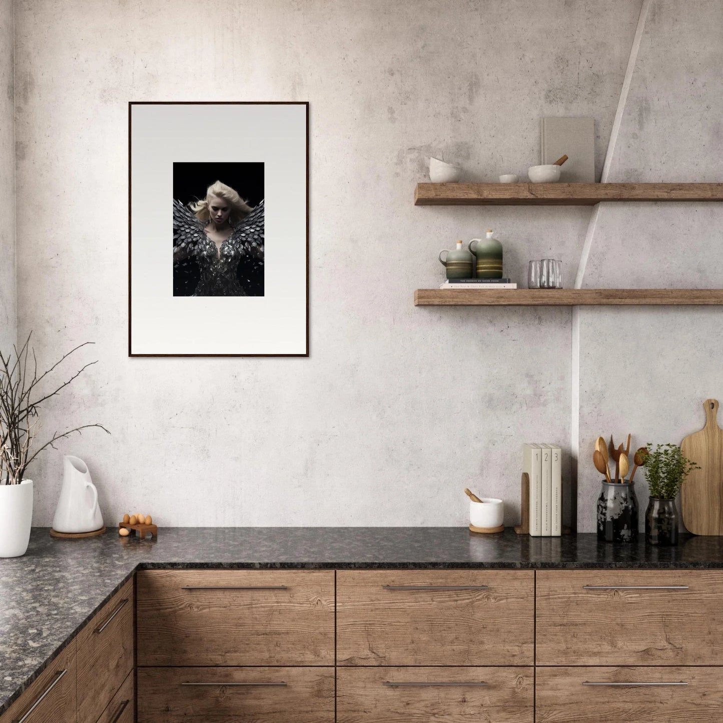 Framed black and white dog photograph, perfect for Phantom Reverie room decor