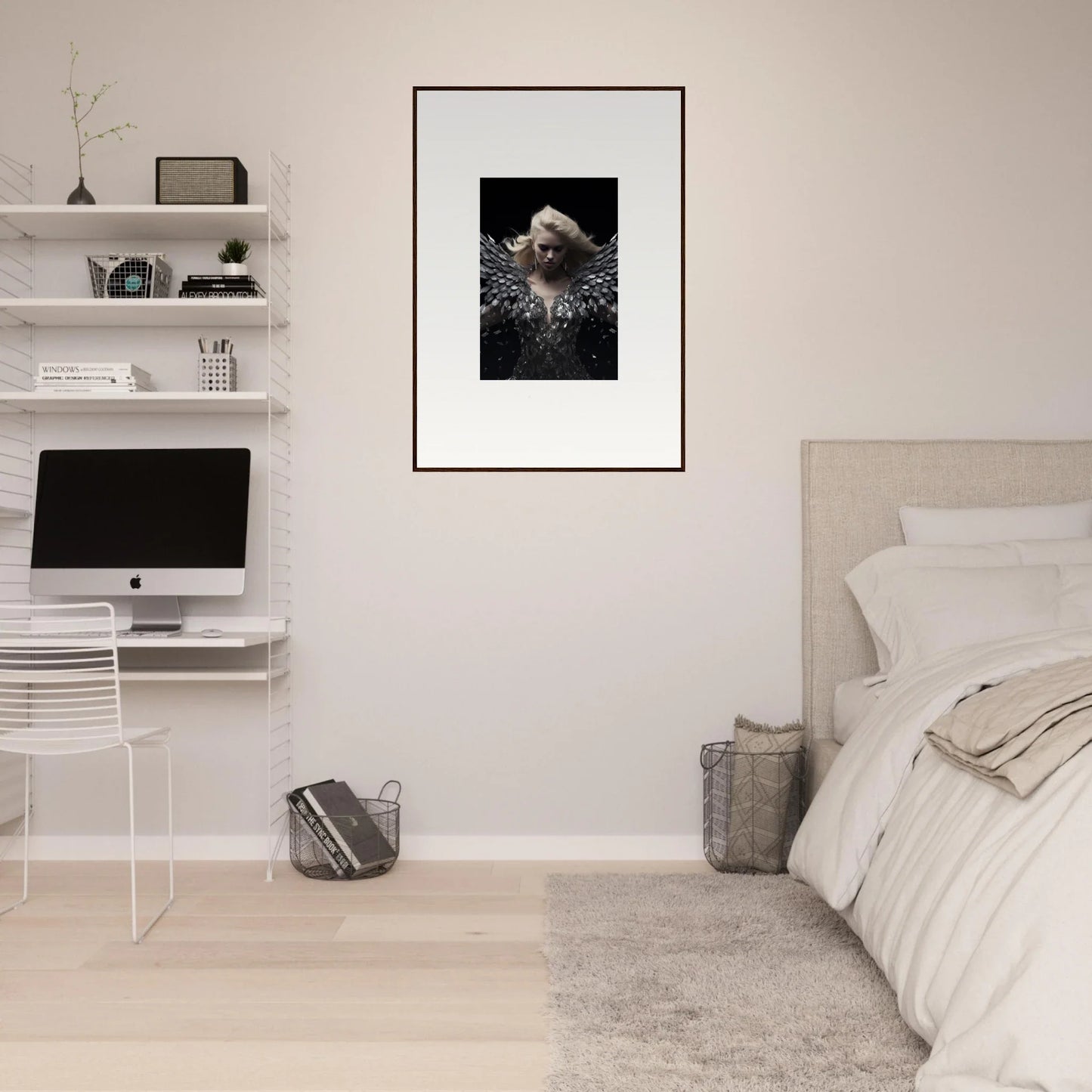 Framed black and white dog photo with water droplets for elegant room decor, Phantom Reverie