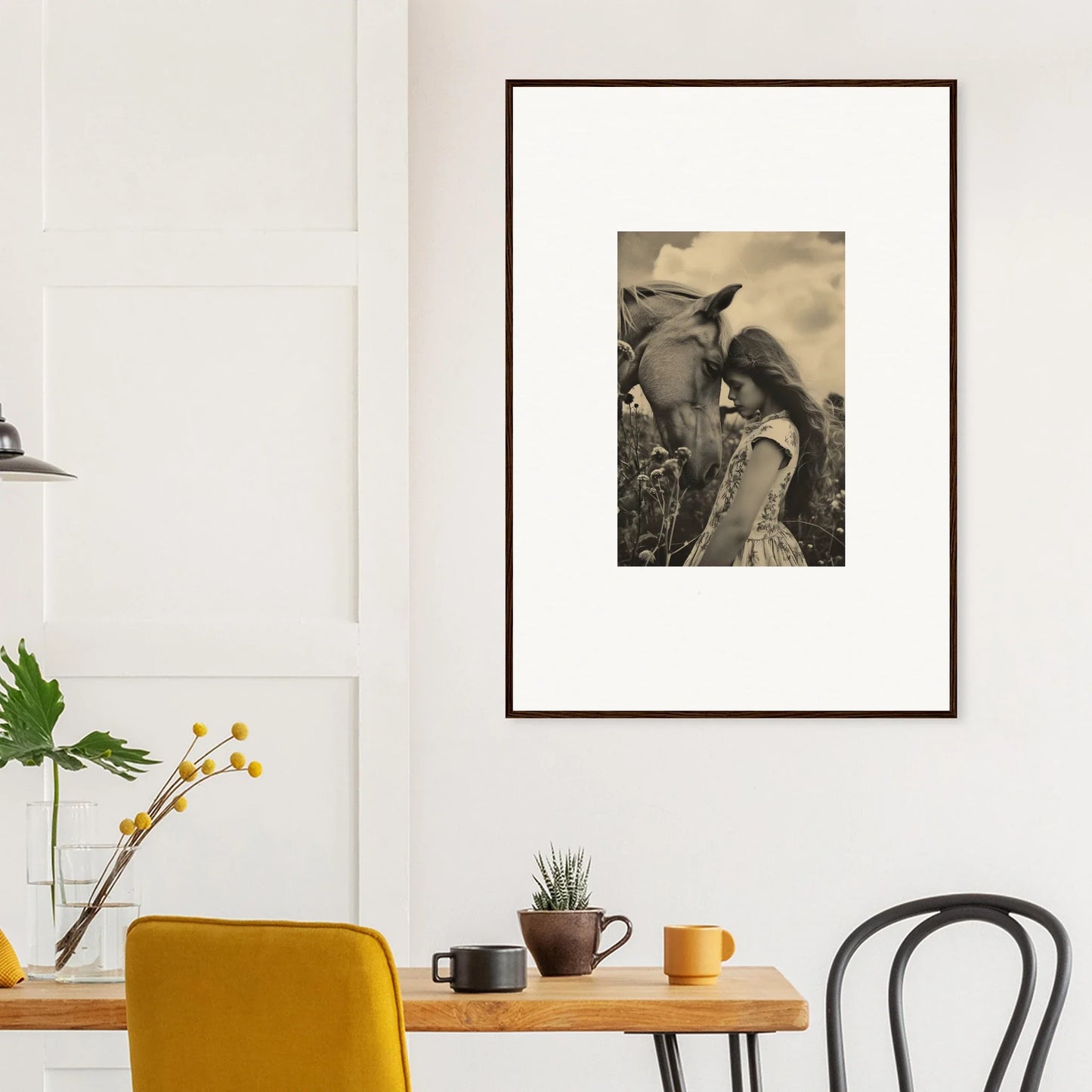 Framed black and white horse head photograph for elegant room decor, Whisper Forever