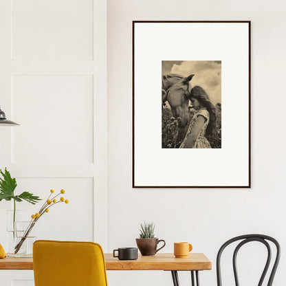 Framed black and white horse head photograph for elegant room decor, Whisper Forever