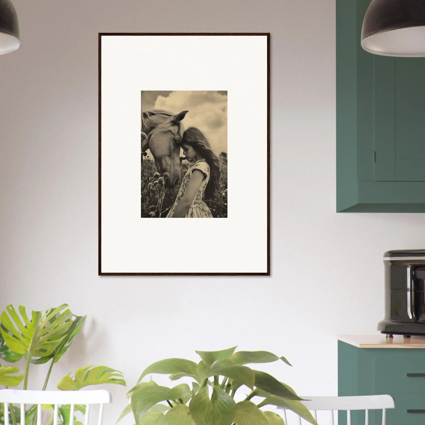 Framed black and white photograph of a horse’s head for Whisper Forever room decor