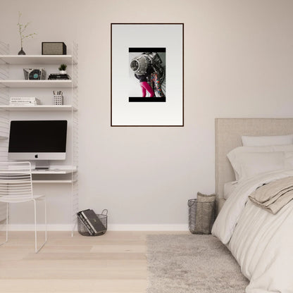 Framed black and white Magneto Embrace photograph with pink accents for stylish room decor