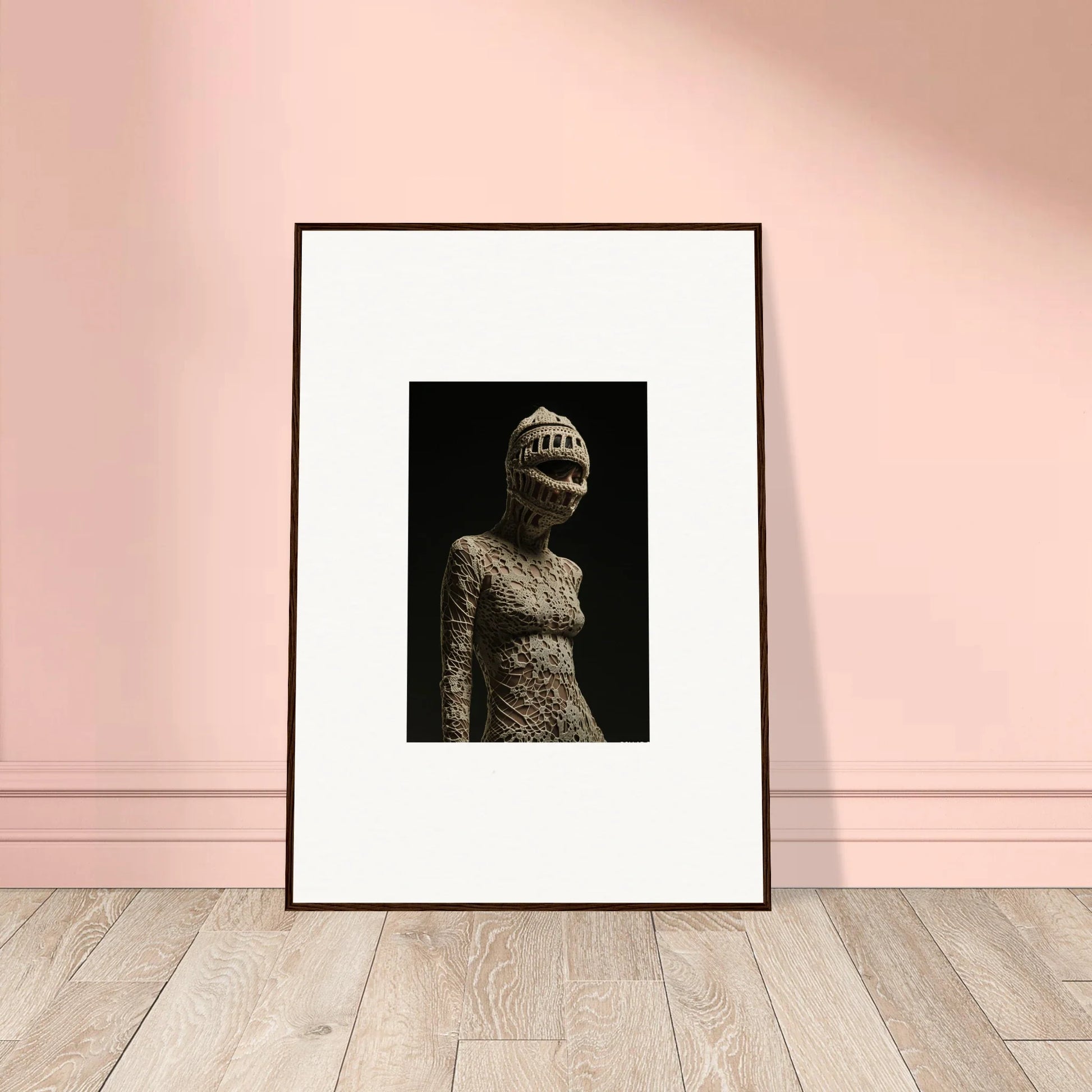 Framed black and white photograph of a textured humanoid figure for unique room decor