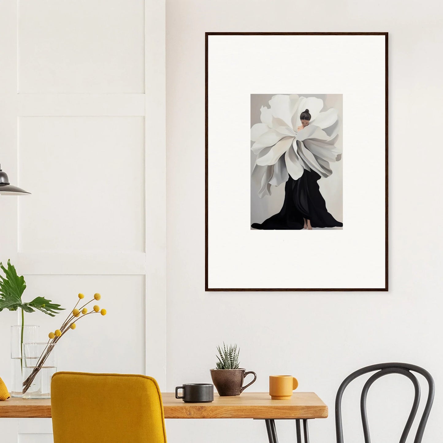 Framed black and white photograph of a figure in fabric for stylish room decor