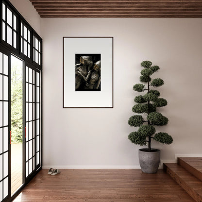 Framed black and white photograph of a wolf’s face for stylish room decor in Alloy Dreams