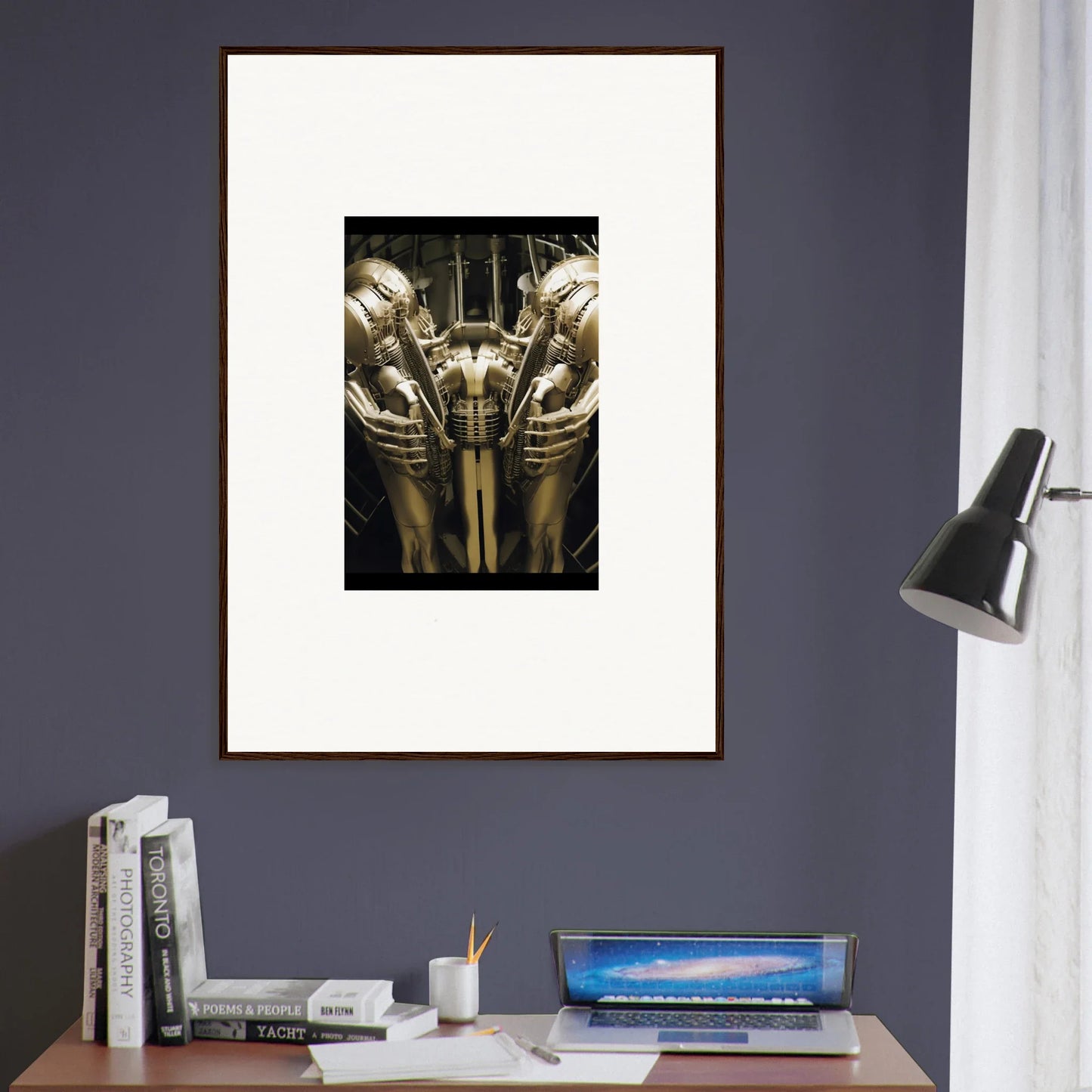 Framed wall art of metallic robots in a dreams ballet, perfect for room decor