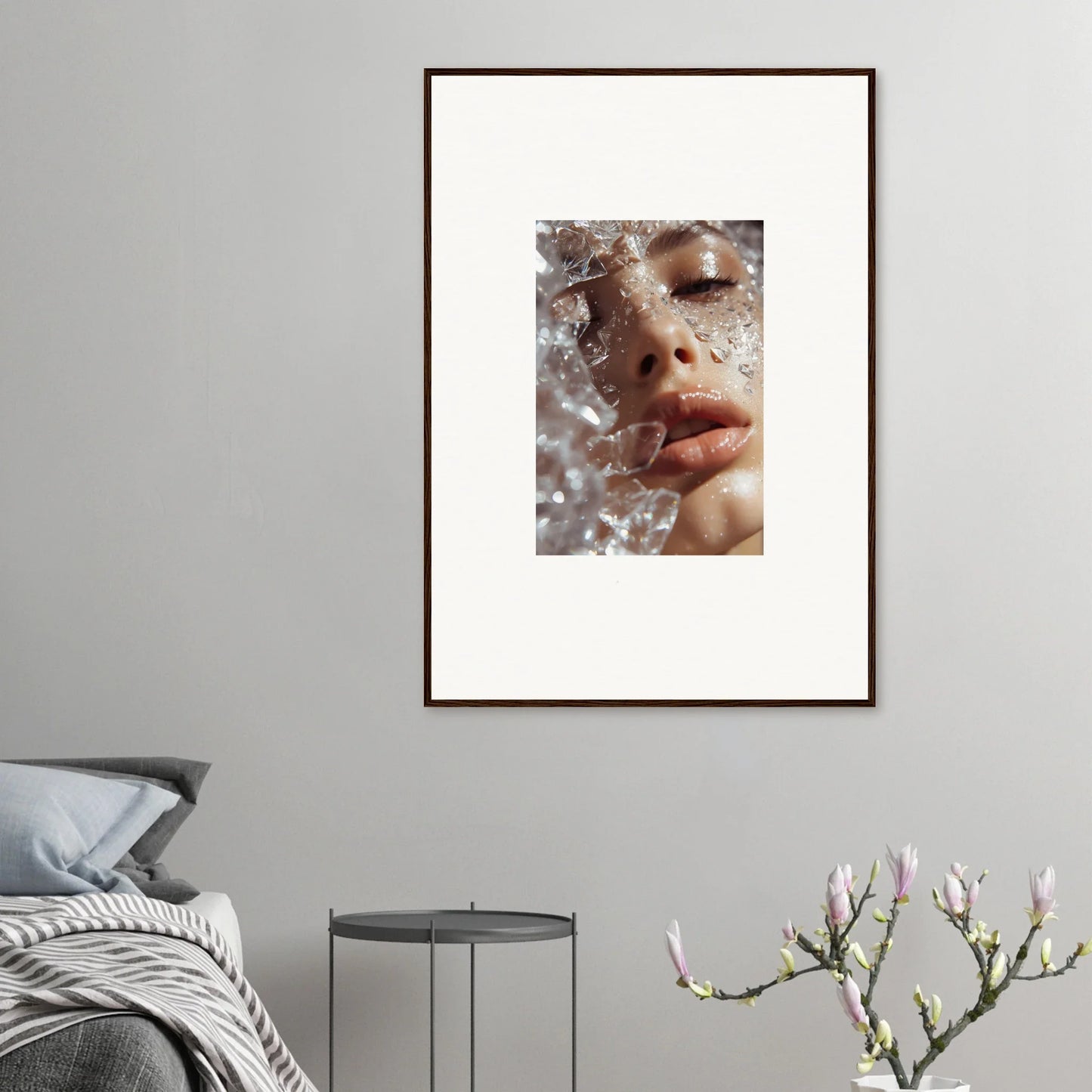 Framed wall art of lips and nose with glittery skin, perfect for Whispering Dreamer decor