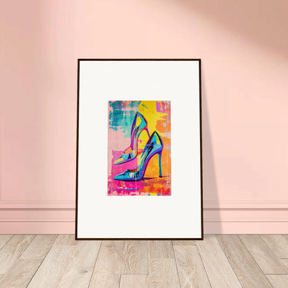 Framed colorful abstract painting of high-heeled shoes for stylish room decor