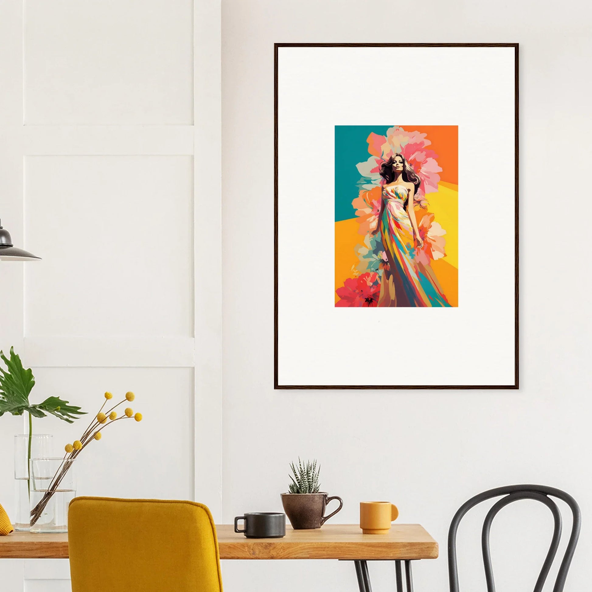 Framed wall art of a colorful abstract portrait for stylish room decor