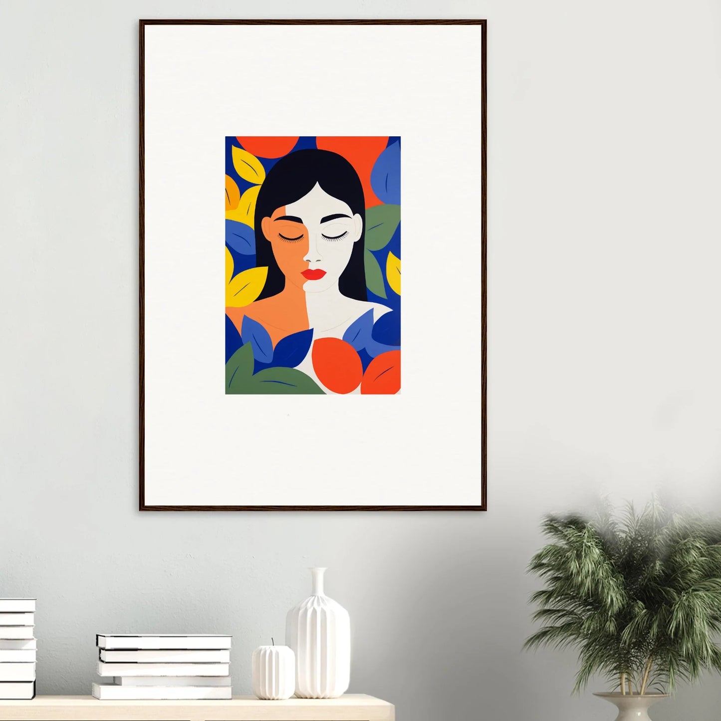 Framed colorful abstract portrait painting for unique room decor and wall art