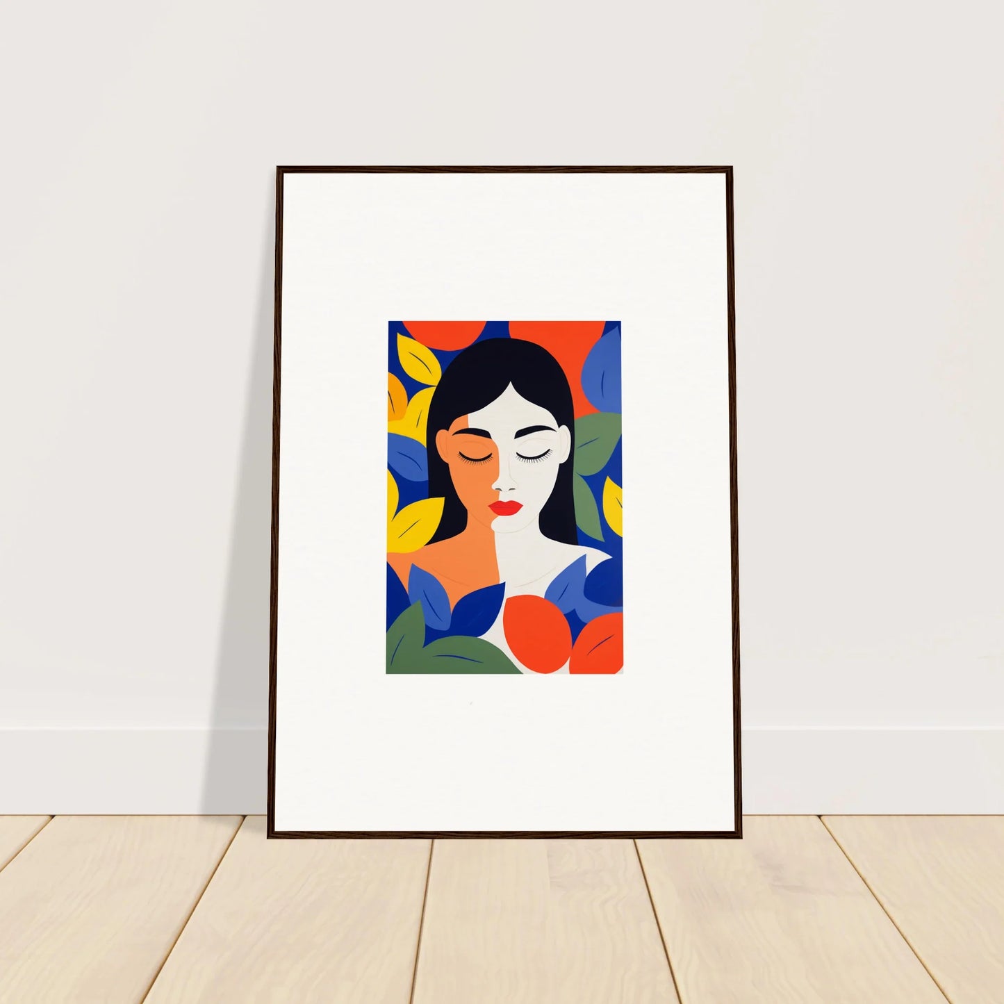 Framed colorful abstract portrait of a woman, perfect for unique room decor