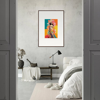 Framed wall art featuring colorful abstract portrait for stylish room decor