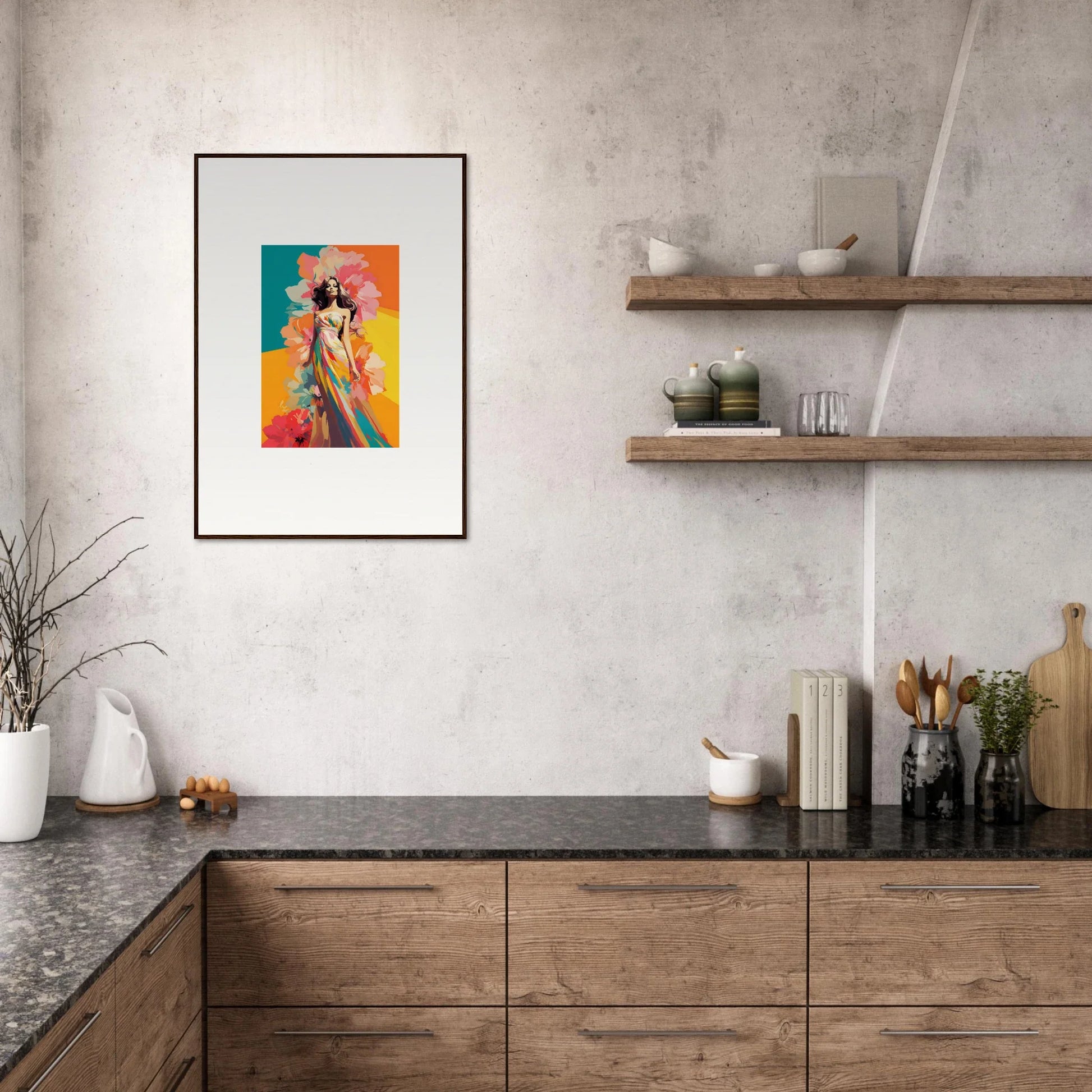 Framed colorful portrait of a person with a camera, perfect for room decor and canvas prints