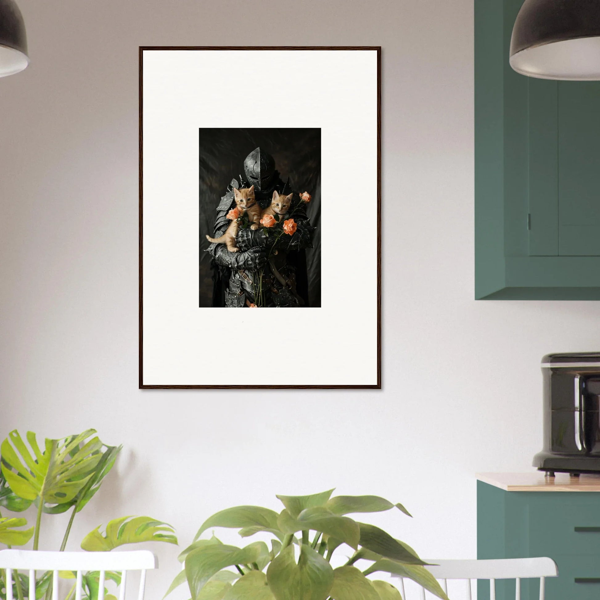 Framed wall art of a still life with fruit and glass, perfect for Feline Serenade room decor