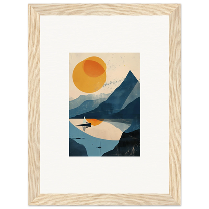 Framed minimalist landscape artwork featuring mountains and a lake for stylish room decor