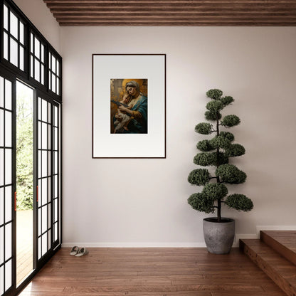 Framed wall art of a bearded man with a child, enhancing room decor with Serenity Spirit