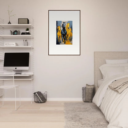 Framed wall art featuring black horse silhouette for unique room decor Mustsers Stampede