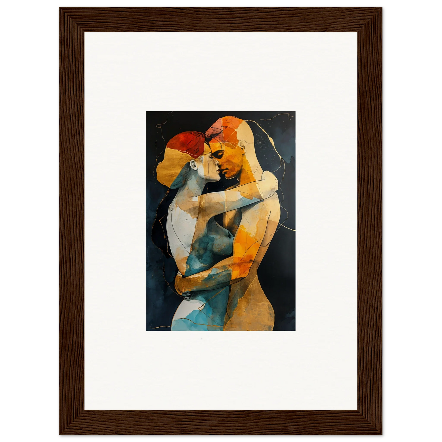 Framed wall art of an embracing couple in vibrant colors for stylish room decor