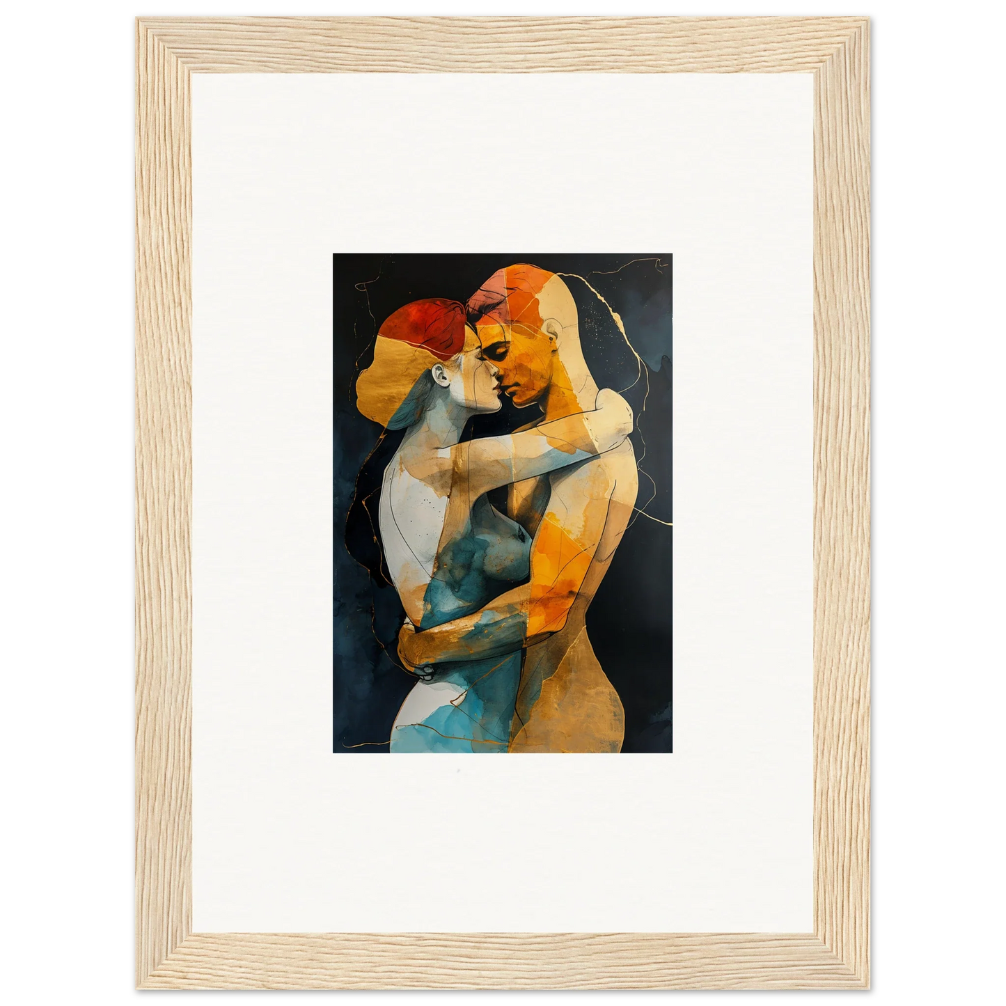 Framed wall art of an embracing couple in warm colors, perfect for romantic room decor