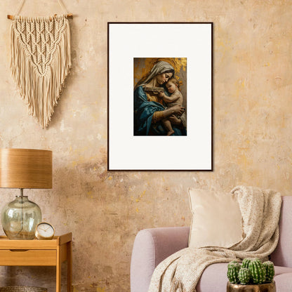 Framed wall art of a figure with a child, perfect for Saints Harmony room decor