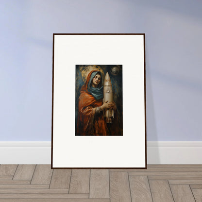 Framed wall art of a figure in orange robes, perfect for Quantum Atelier room decor