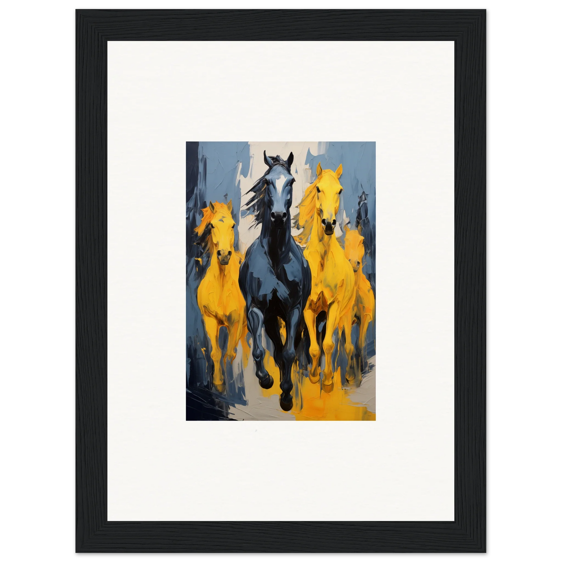 Framed wall art of Electric Mustsers Stampede with horses for stunning room decor