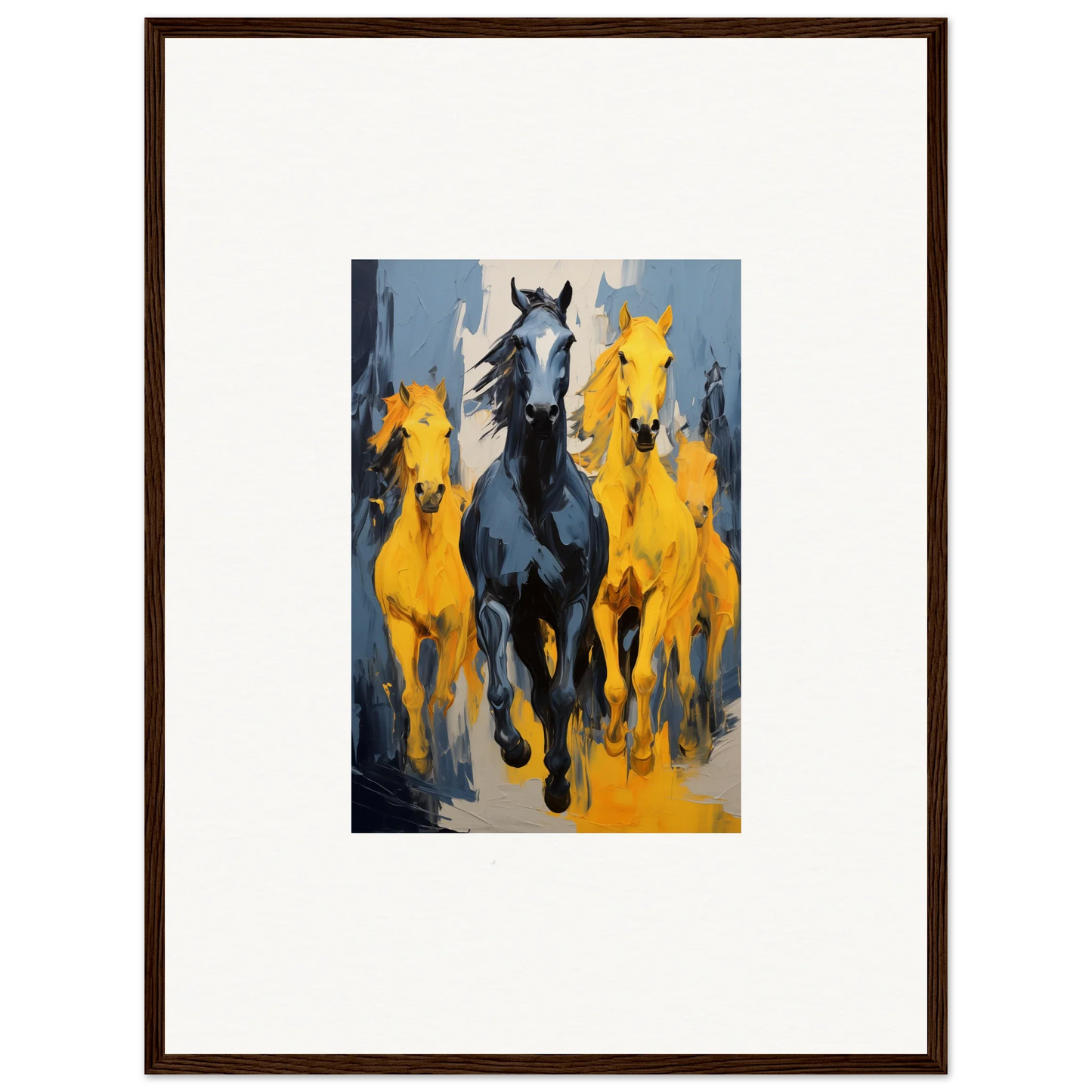 Framed wall art of Mustsers Stampede with horses running, perfect for room decor