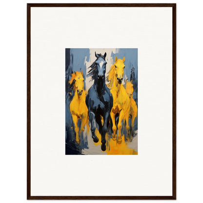 Framed wall art of Mustsers Stampede with horses running, perfect for room decor