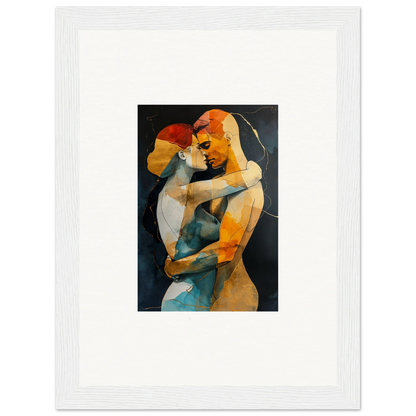 Framed wall art of intimate embrace waves in warm abstract colors for stylish room decor