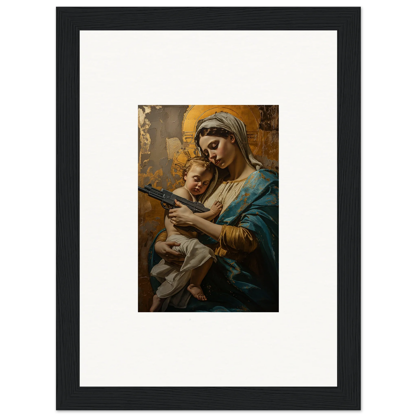 Framed painting of Madonna and Child, perfect for serene room decor and wall art