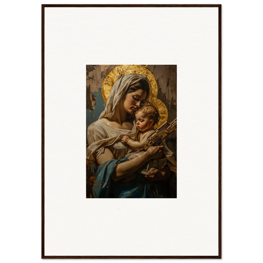 Framed wall art of Madonna and Child in a holy mandala design for elegant room decor